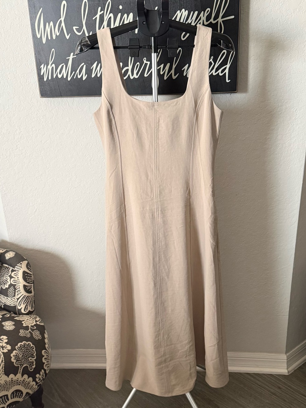 Joie Nude-Beige Square Neck Sleeveless Midi Dress NWT